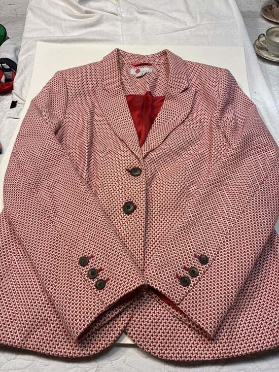 Boden Jackets & Blazers - Boden Red and White Textured Houndstooth Single Breasted Blazer Jacket